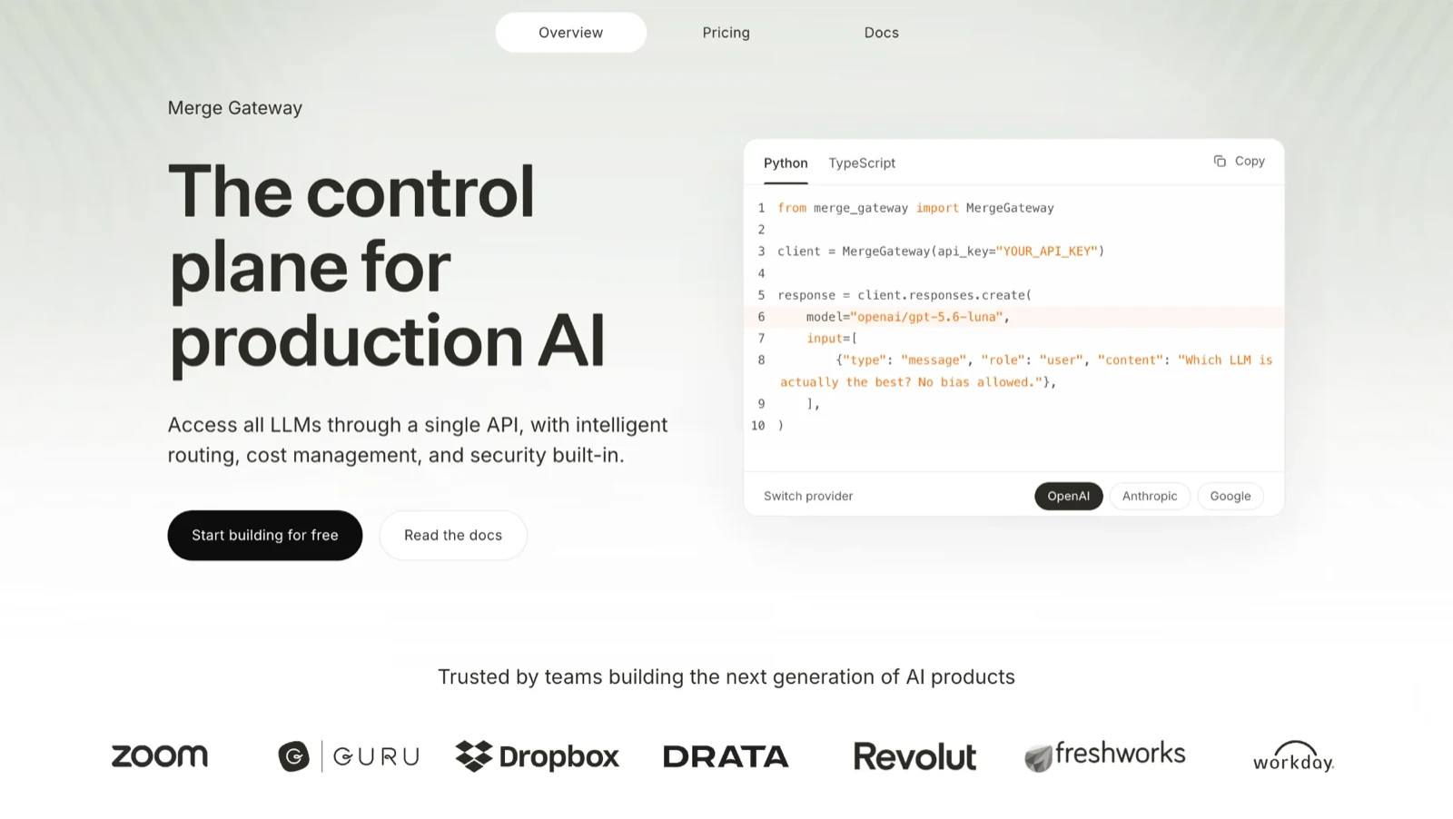 Merge Gateway landing page